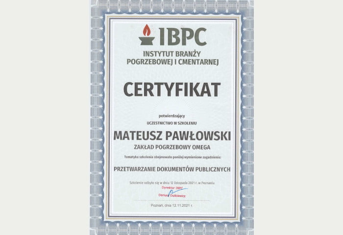 certyfikat IBPC